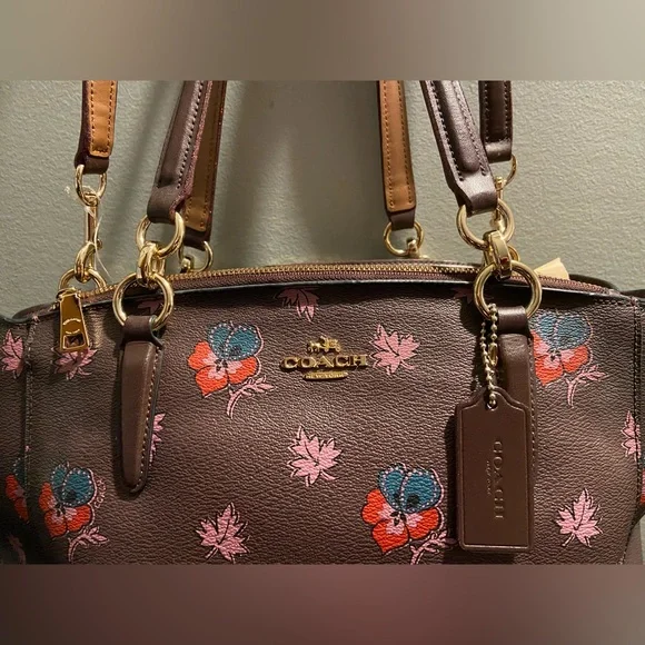 GUC COACH Mini Christie Carryall & Matching Wallet Set Wildflower Print Oxblood - Picture 2 of 15